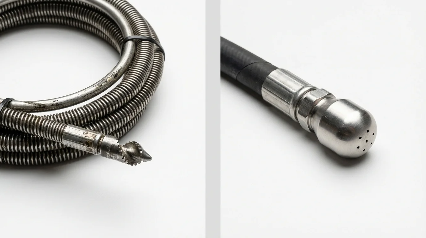 Drain snake cable and hydro jetting nozzle used for drain cleaning in Reidsville, GA