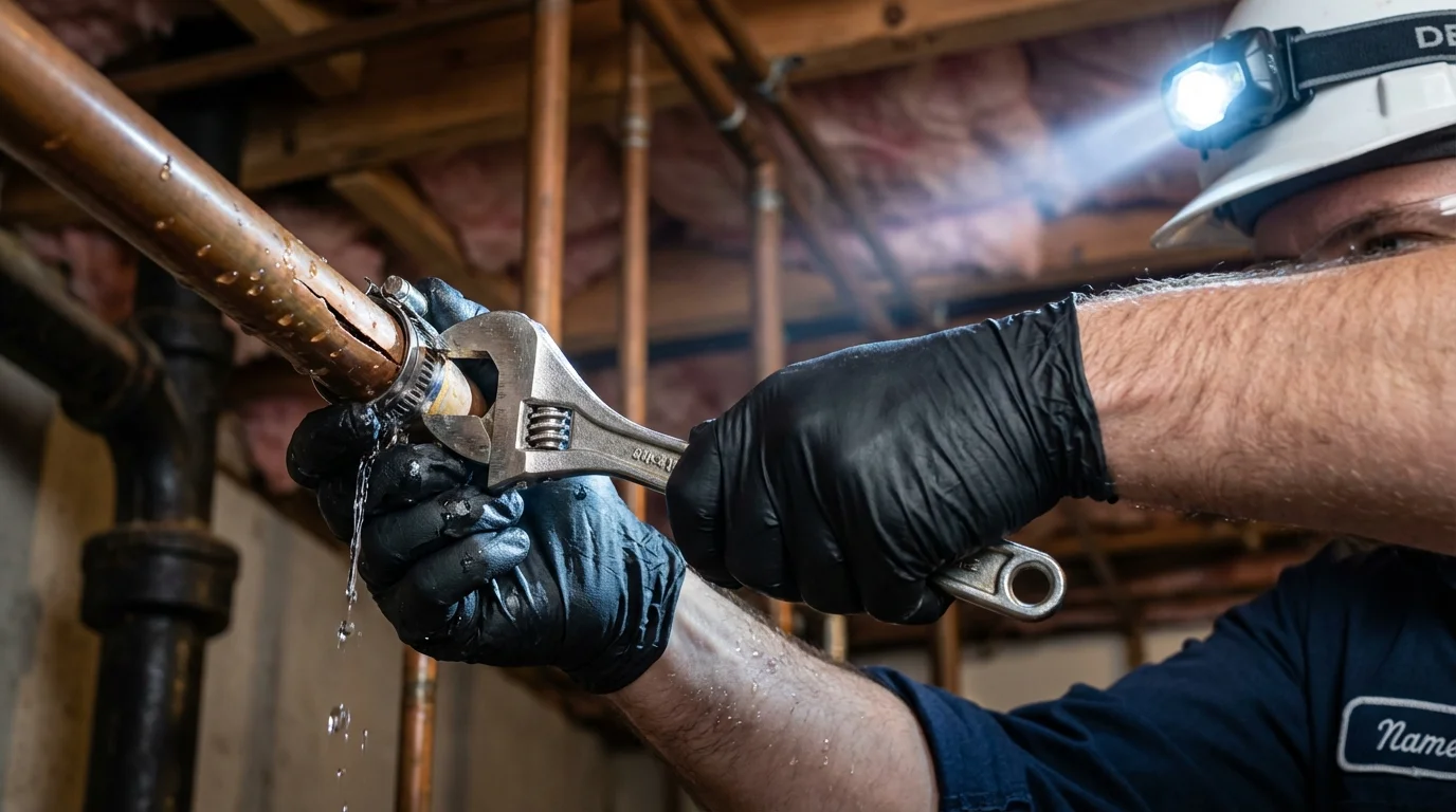 Emergency pipe clamp repair being performed by a Johns Plumbing LLC plumber in Reidsville