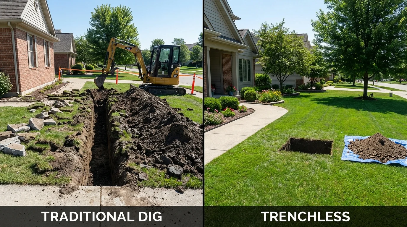 Trenchless sewer repair with minimal yard damage versus traditional excavation in Reidsville, GA